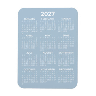 Íman Calendário Anual 2027 Básico Minimalista Azul Pequ