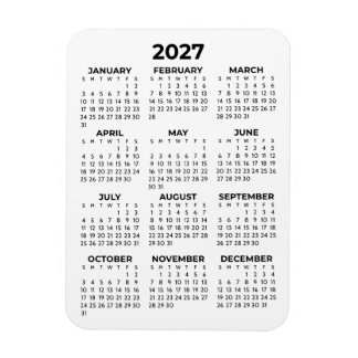 Íman Calendário Anual 2027 Básico Minimalista Mini