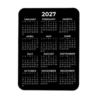 Íman Calendário Anual 2027 Básico Minimalista Preto Min
