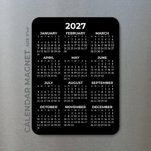 Íman Calendário Anual 2027 Básico Minimalista Preto Min