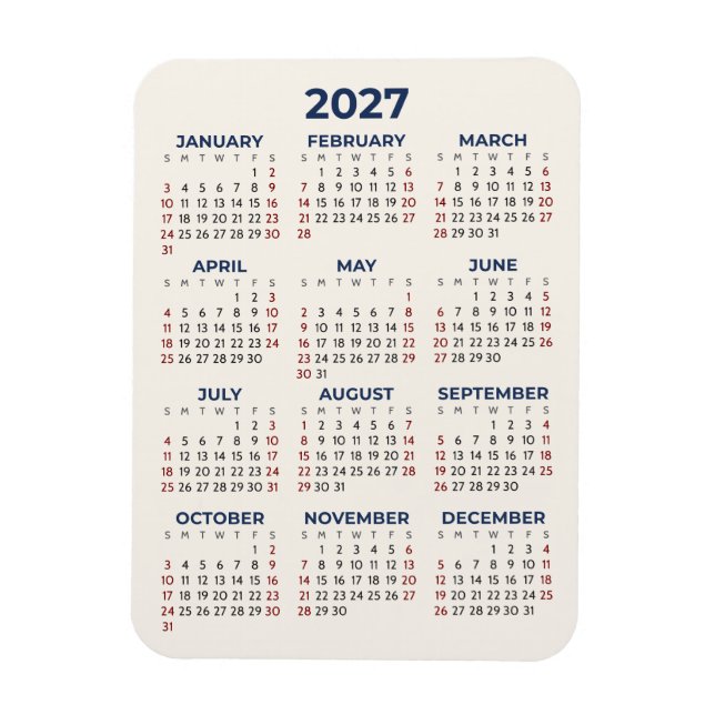 Íman Calendário Anual 2027 Suas Cores Mini (Vertical)