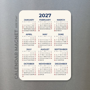 Íman Calendário Anual 2027 Suas Cores Mini