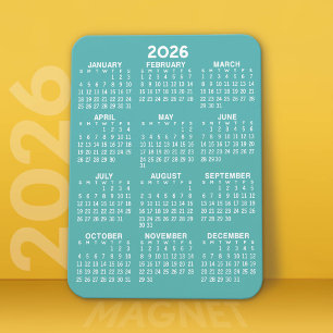 Íman Calendário - Aqua e Branco modernos e mínimos