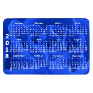 Íman Calendário azul das pétalas cor-de-rosa 2018