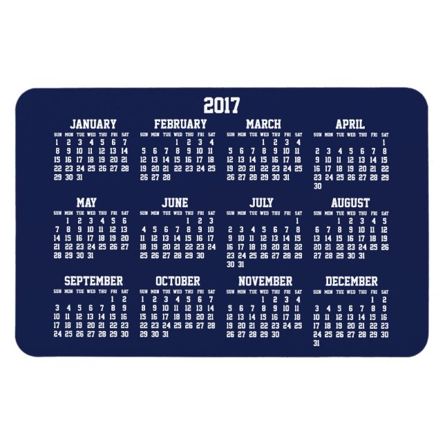 Íman Calendário Azul do marinho 2017 Grandes Magnets Fl (Horizontal)
