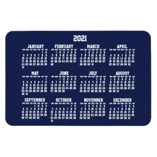 Íman Calendário Azul do marinho 2021 Grandes Magnets Fl