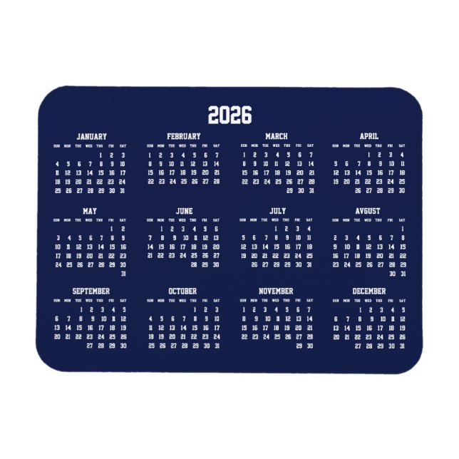 Íman Calendário Azul do marinho 2026 Magnet Flexível (Horizontal)