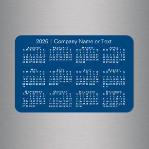 Íman Calendário Azul e Branco 2026 com Texto Personaliz