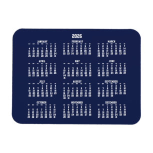 Íman Calendário Azul Marinho 2026 Ímã Flexível Pequeno