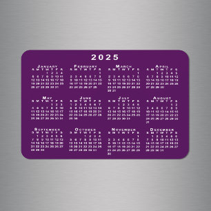 Íman Calendário branco 2025 no Modelo de fundo roxo