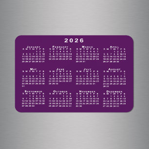 Íman Calendário branco 2026 no Modelo de fundo roxo