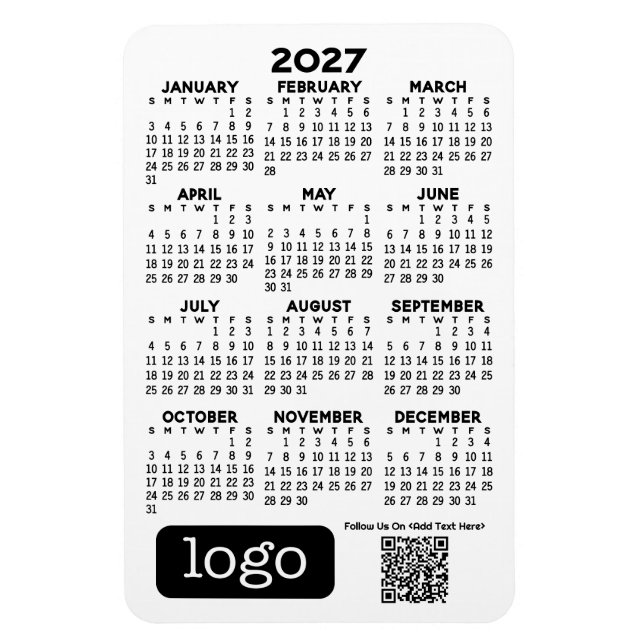 Íman Calendário com logotipo empresarial e código QR (Vertical)