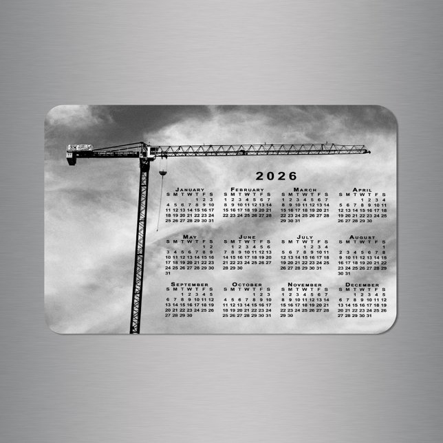 Íman Calendário da legal Crane de Construção 2026 (Cool Construction Crane Photo 2026 Calendar Magnet in situ)