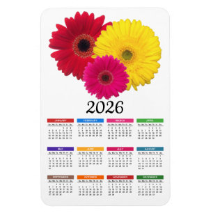 Íman Calendário da Margarida Gerbera Vermelha Cor-de-Ro