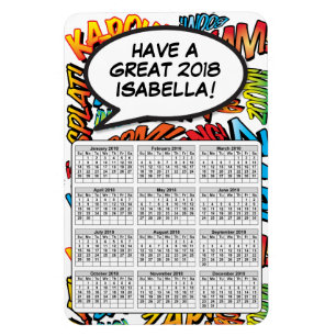 Íman Calendário de 2018 da Bolha de Fala do Pop Art de 