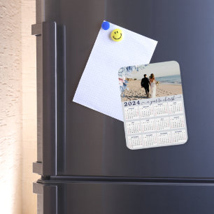 Íman Calendário de 2024 Anos de Foto Floral Azul Elegan