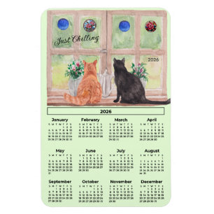 Íman Calendário de 2026 Gatos na Janela Ímã Flexível