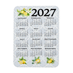 Íman Calendário de 2027 Limões Azulejos Mediterrâneos I
