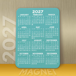 Íman Calendário de 2027 - Moderno, Mínimo Aqua e Branco