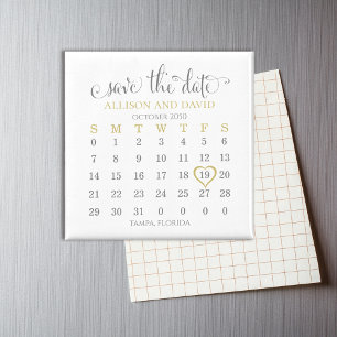Íman Calendário de 5 Linhas Douradas Salvar a Data Cas