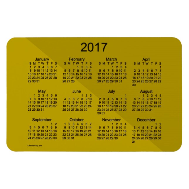 Íman Calendário de Arte em Ângulo Dourado 2017 por Janz (Horizontal)