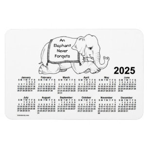 Íman Calendário de Elefante Branco 2025 por Janz 4x6 M