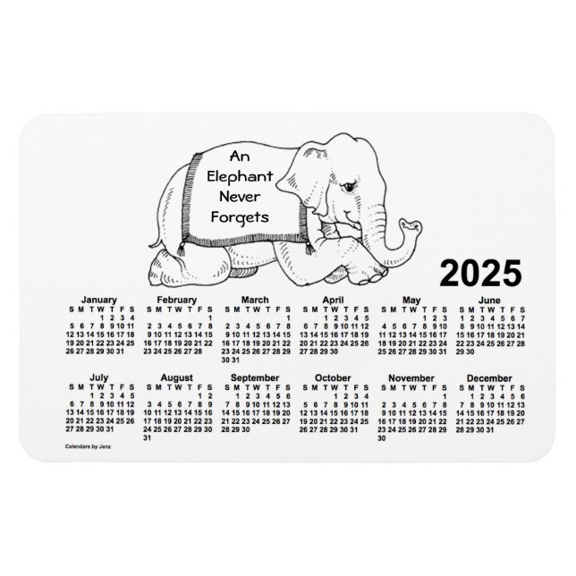 Íman Calendário de Elefante Branco 2025 por Janz 4x6 Ma (Horizontal)
