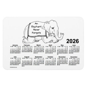 Íman Calendário de Elefante Branco 2026 por Janz 4x6 M