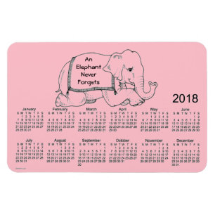 Íman Calendário de elefante rosa de 2018 por Imagem de