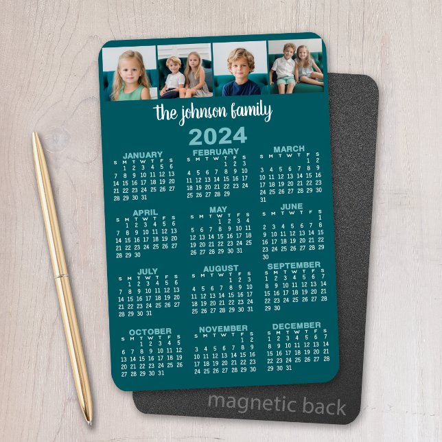 Íman Calendário de Exibição de Ano de Cheio 2024 com 4  (2024 Calendar Magnet - Add Your Photos)