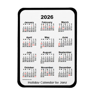 Íman Calendário de feriado preto 2026 por Janz Magnet
