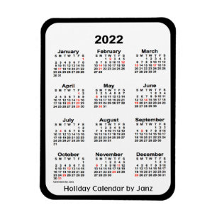 Íman Calendário de feriado preto de 2022 por ímã Jan
