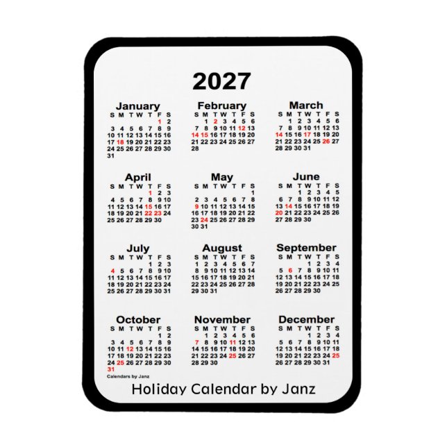 Íman Calendário de feriados negros 2027 por Janz Magnet (Vertical)