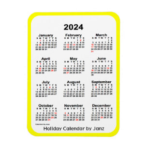 Íman Calendário de Férias Amarelas 2024 por Janz Magn