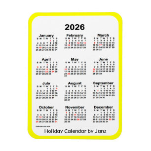 Íman Calendário de Férias Amarelas 2026 por Janz Magn