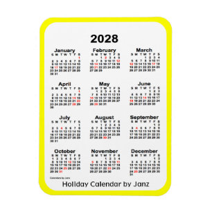 Íman Calendário de Férias Amarelas 2028 por Janz Magn