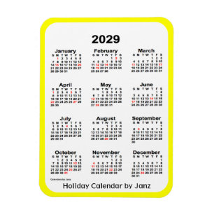 Íman Calendário de Férias Amarelas 2029 por Janz Magn