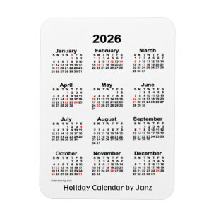 Íman Calendário de férias brancas de 2026 pela Janz M