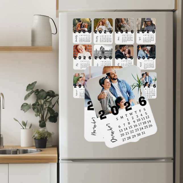 Íman Calendário de Fotos Moderno Minimalista de dezembr (Modern Minimalist December 2026 Photo Calendar Magnet)