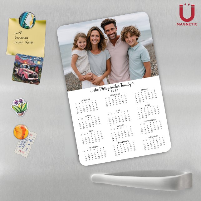 Íman Calendário de Fotos Personalizadas Moderno 2026 (2026 Modern Personalized Photo Calendar Magnet)