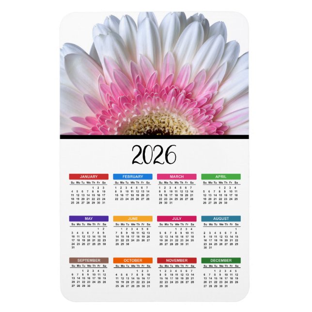 Íman Calendário de Gerbera Daisy Rosa e Branco 2023 (Vertical)