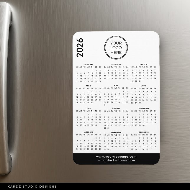 Íman Calendário de Ímã de Logo Empresarial 2026 (Magnet shown in 4 x 6 inches.)