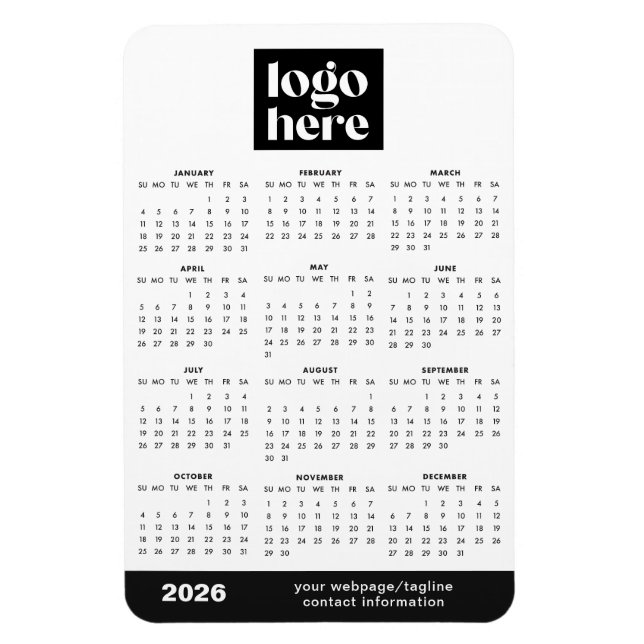 Íman Calendário de Ímã de Logo Empresarial 2026 (Vertical)