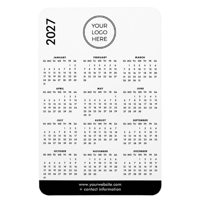 Íman Calendário de Ímã de Logo Empresarial 2027 (Vertical)