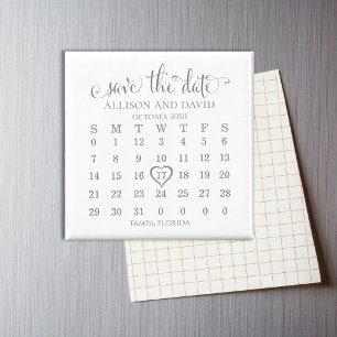 Íman Calendário de Linhas Azul Dusty 5 Salvar a Data C