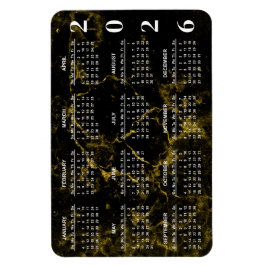 Íman Calendário de mármore preto e Dourado 2026