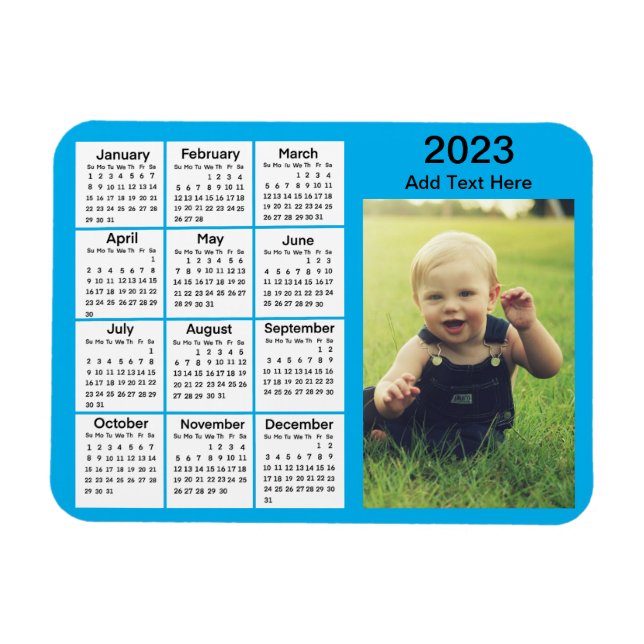 Íman Calendário de Mini Foto Azul 2023 (Horizontal)