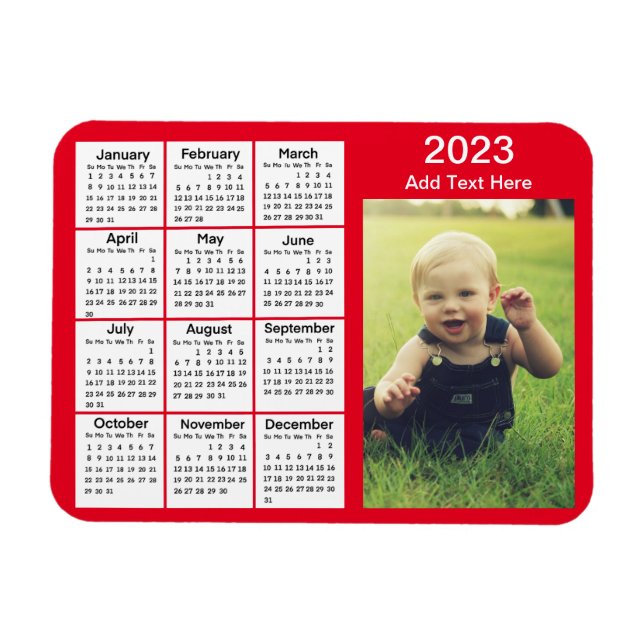 Íman Calendário de Mini Foto Vermelha 2023 (Horizontal)