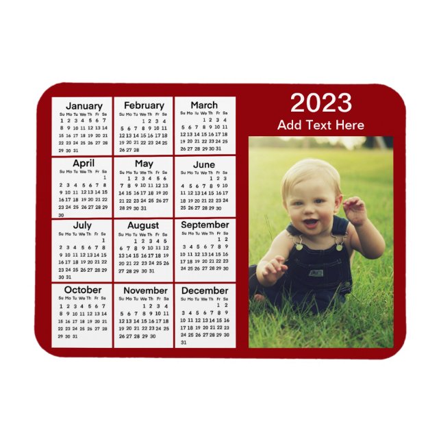Íman Calendário de Mini Foto Vermelha 2023 (Horizontal)