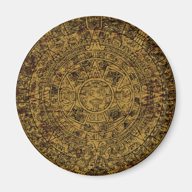 Íman Calendário de Pedra Sun Aztec Envelhecido (Frente)